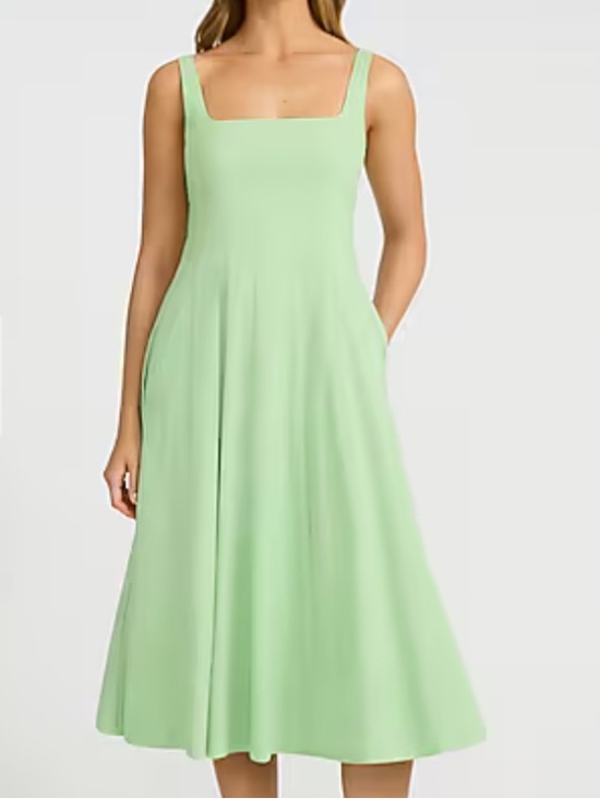 Express Dresses & Skirts - Express Sz XS Mint Square Neck Seamed Smocked Back Midi Dress With Pockets NWOT